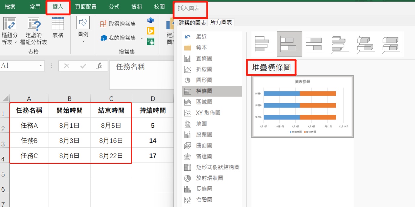 在Excel中創建甘特圖教學 