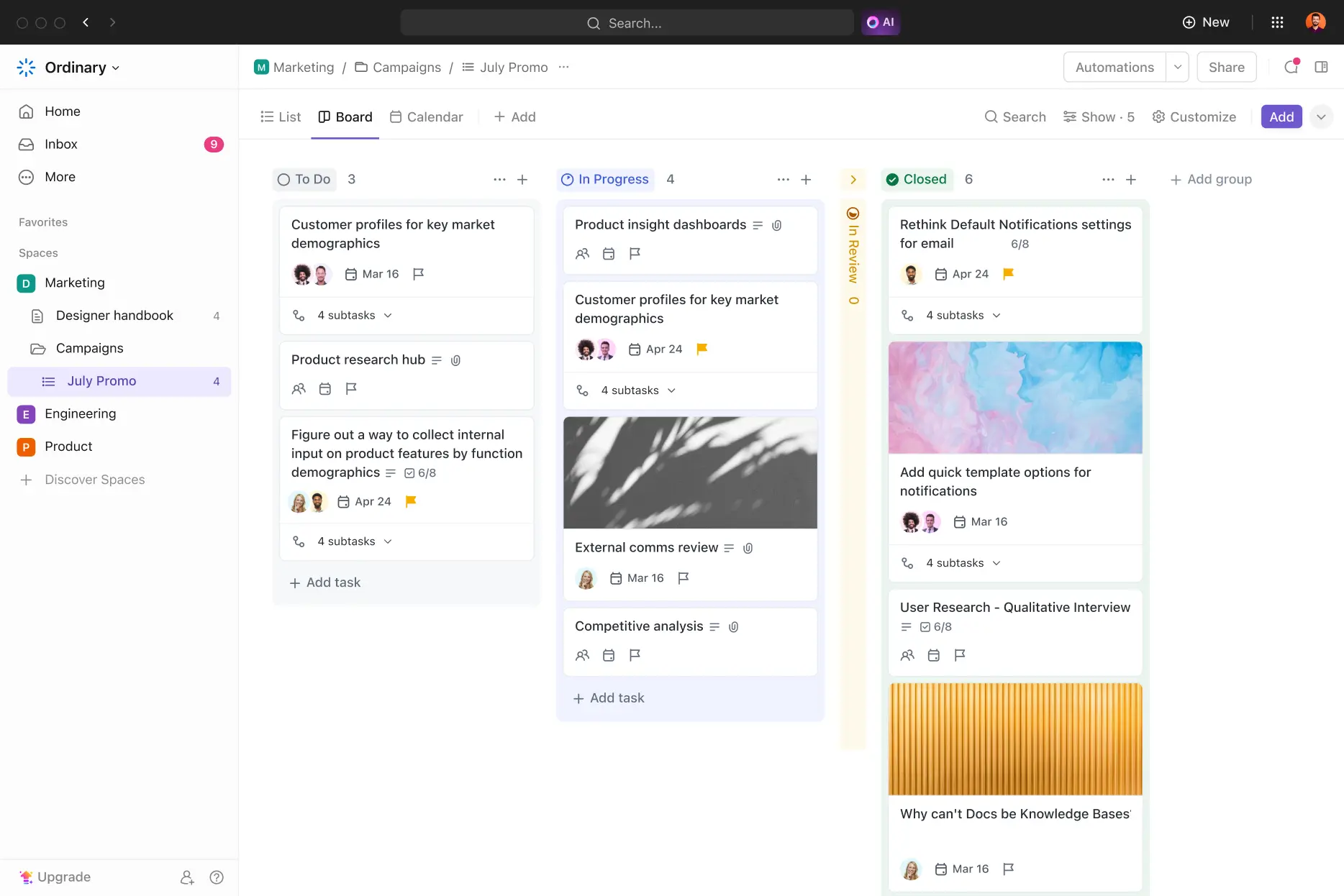 ClickUp 看板功能