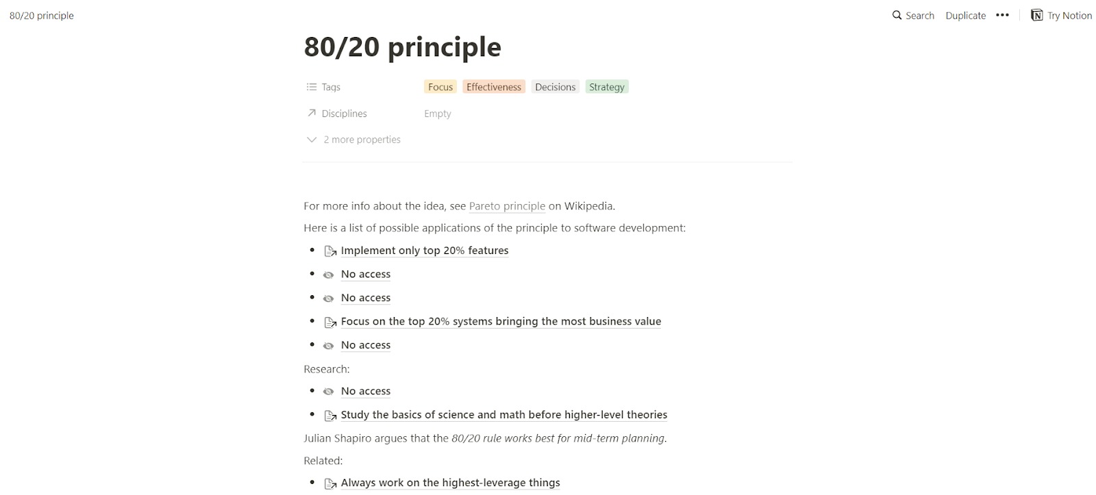 高效專案管理工具協助使用80/20法則-notion