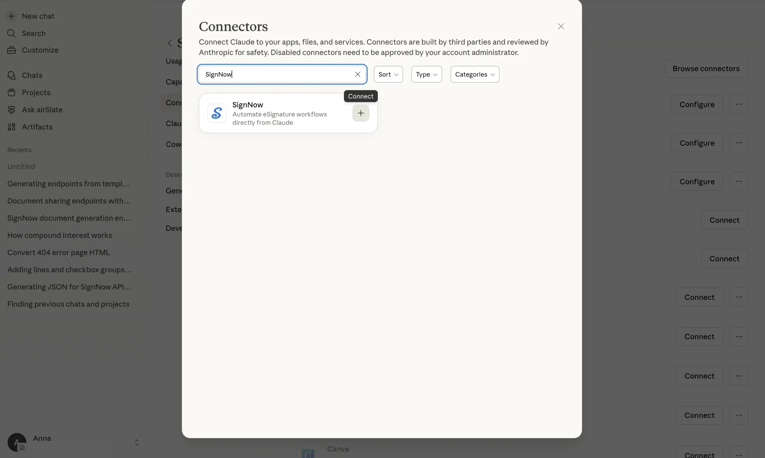 在Claude上連接SignNow MCP