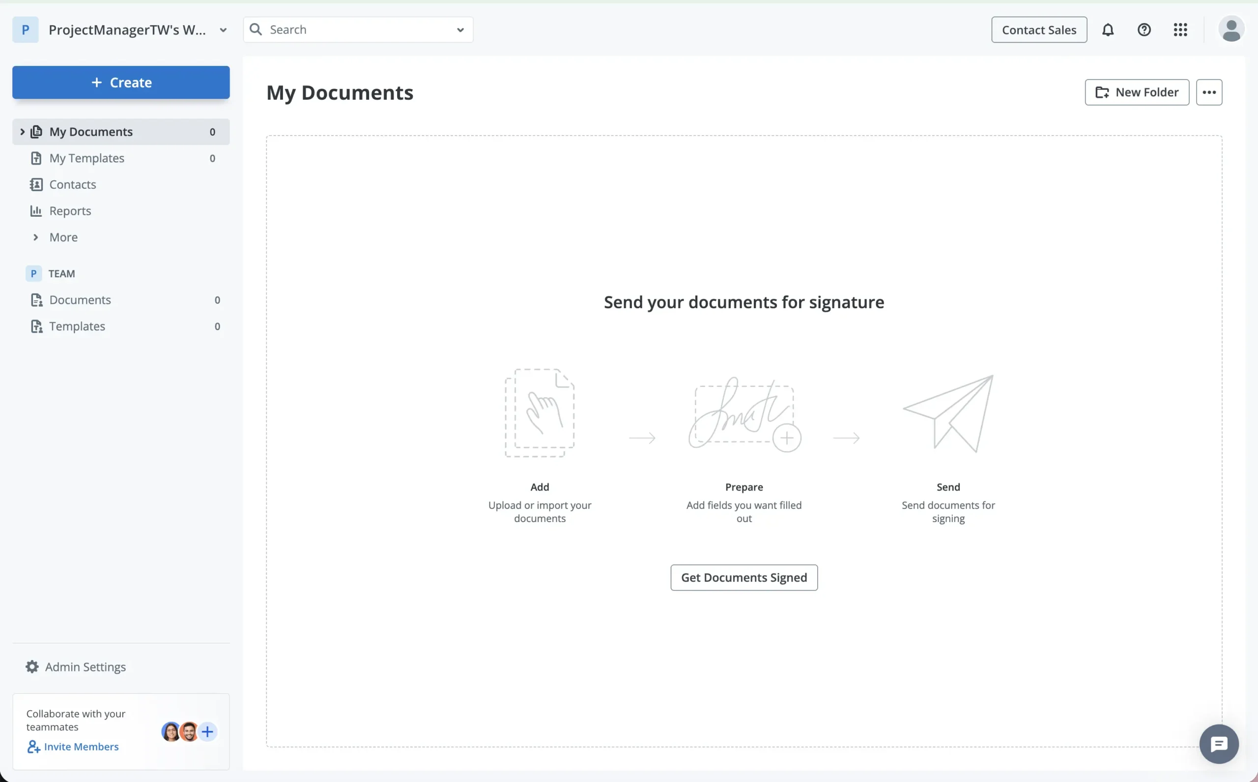 SignNow 文件上傳介面