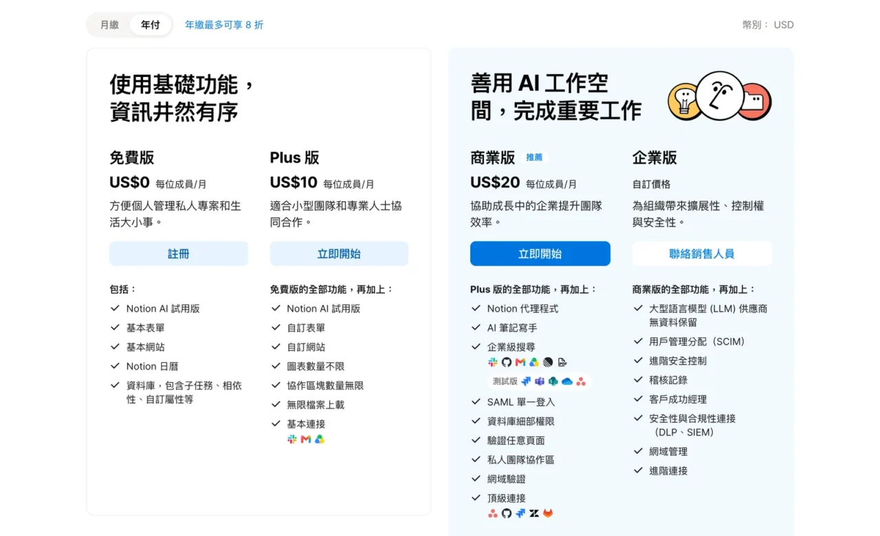 Notion 定價方案頁面（2026 年 9 月擷取）