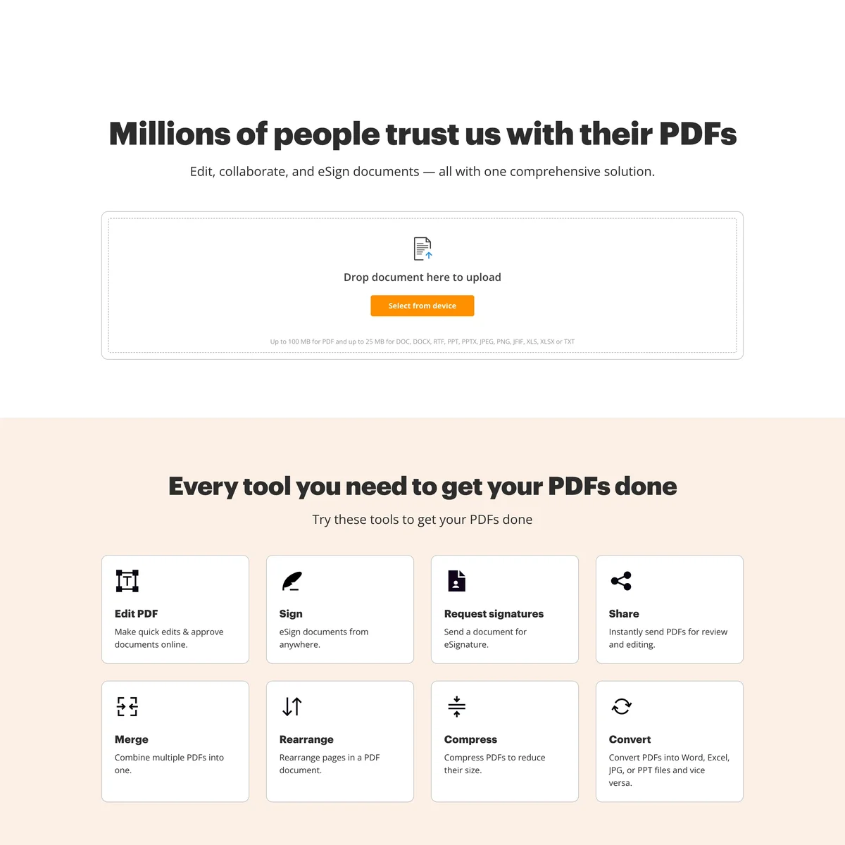 pdfFiller 線上 PDF 編輯器畫面