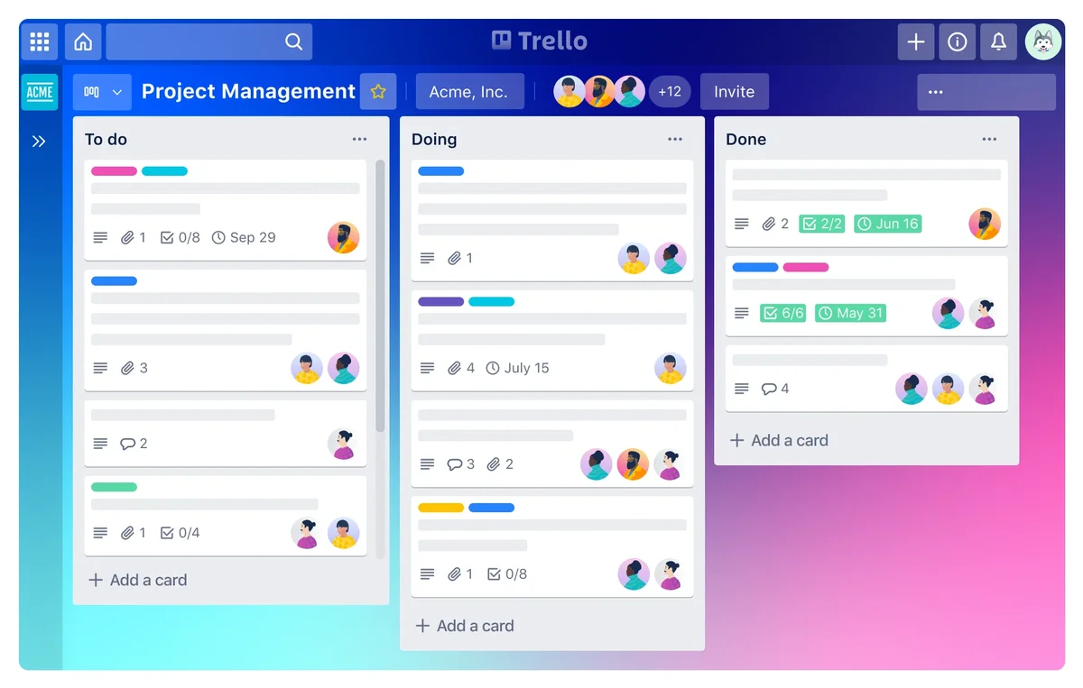 Trello 官方網站的看板檢視畫面